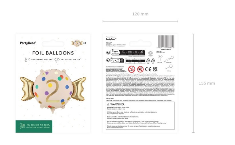 Balon foliowy Cukierek "2" 61x37cm FB387-2 PartyDeco